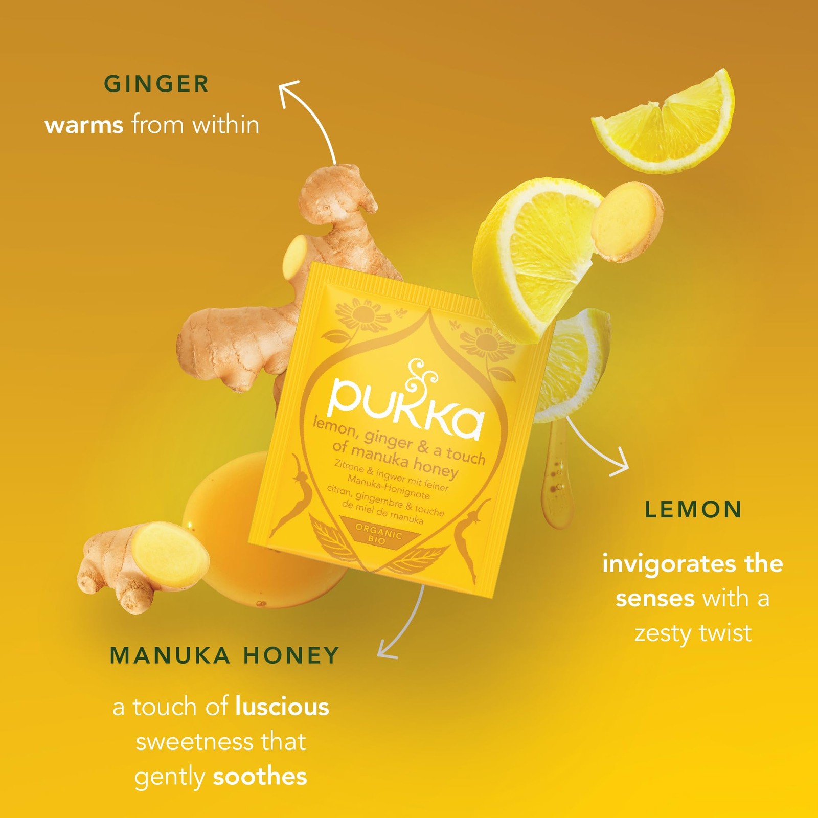 Pukka Organic Lemon, Ginger & Manuka Honey Herbal Tea, Immune Boosting…