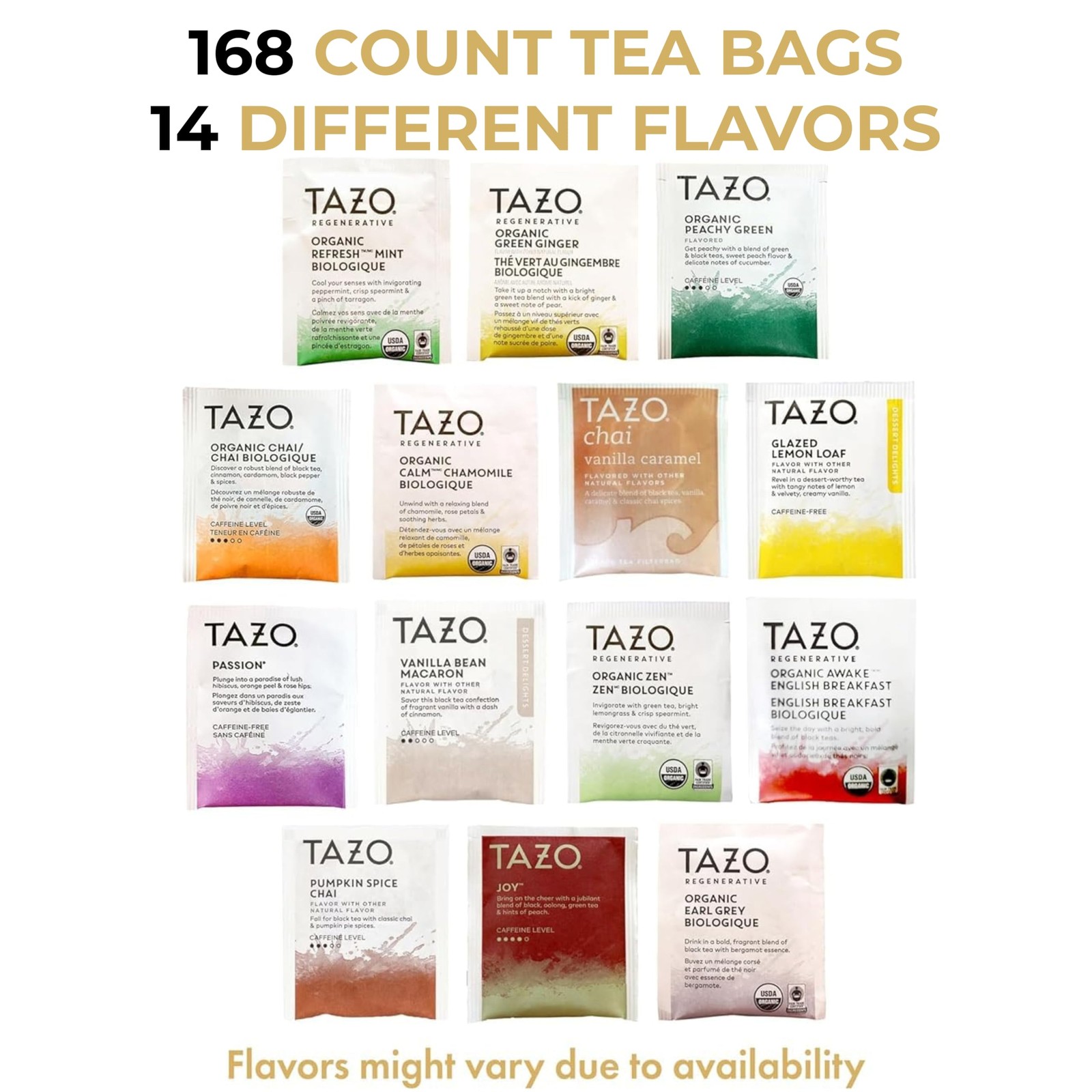 168 Tea Bags Sampler Assortment Variety Pack Gift Box (42 Count- Pack of 4) 1…