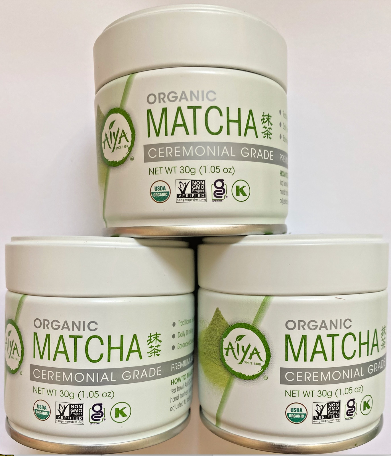 3 Cans Aiya Japanese ORGANIC Matcha Ceremonial Grade 30g (1.5oz)! Best by 03/26