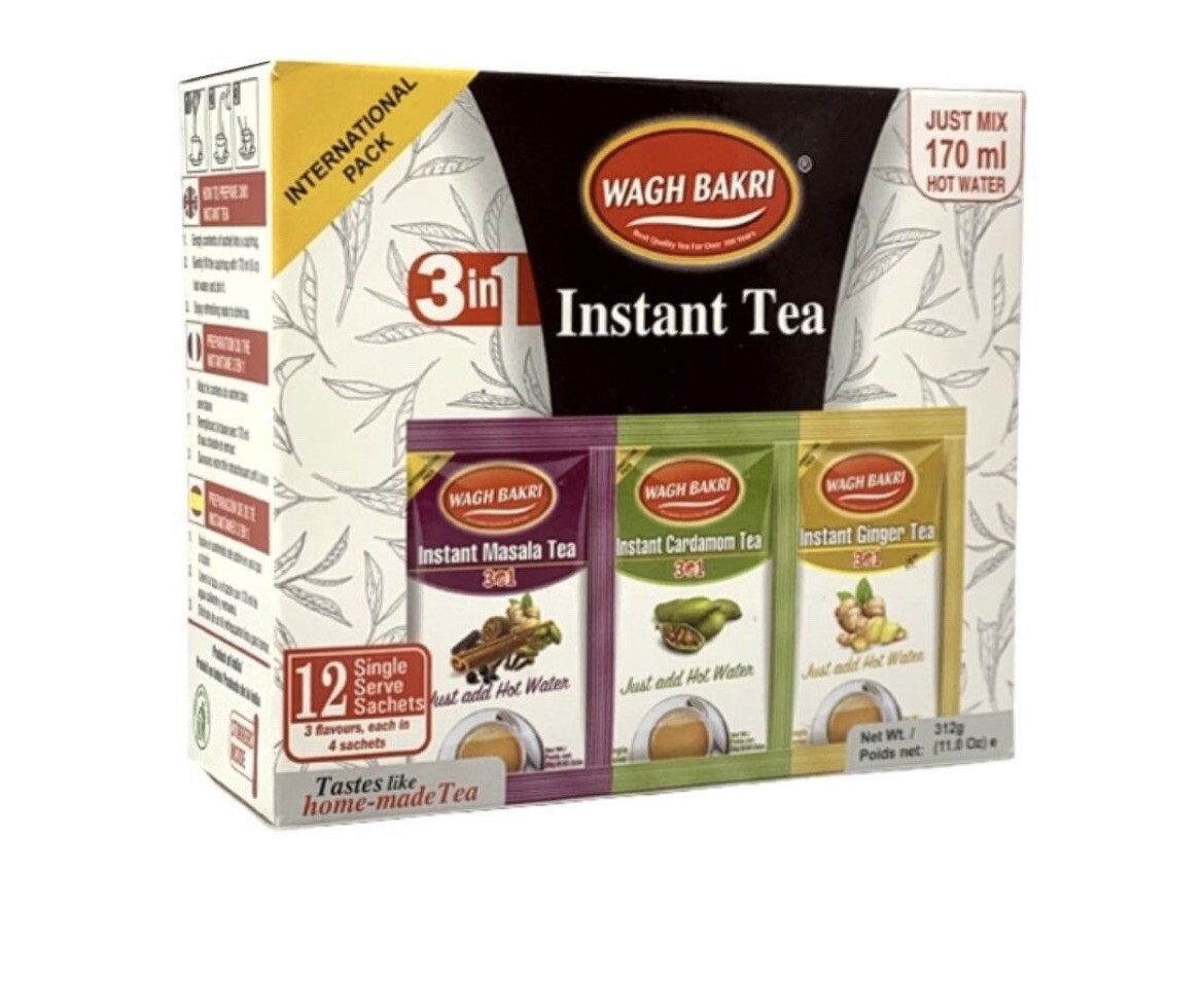 Wagh Bakri Instant Tea Premix Combo 12 Ct Masala, Ginger And Cardamom Sachets