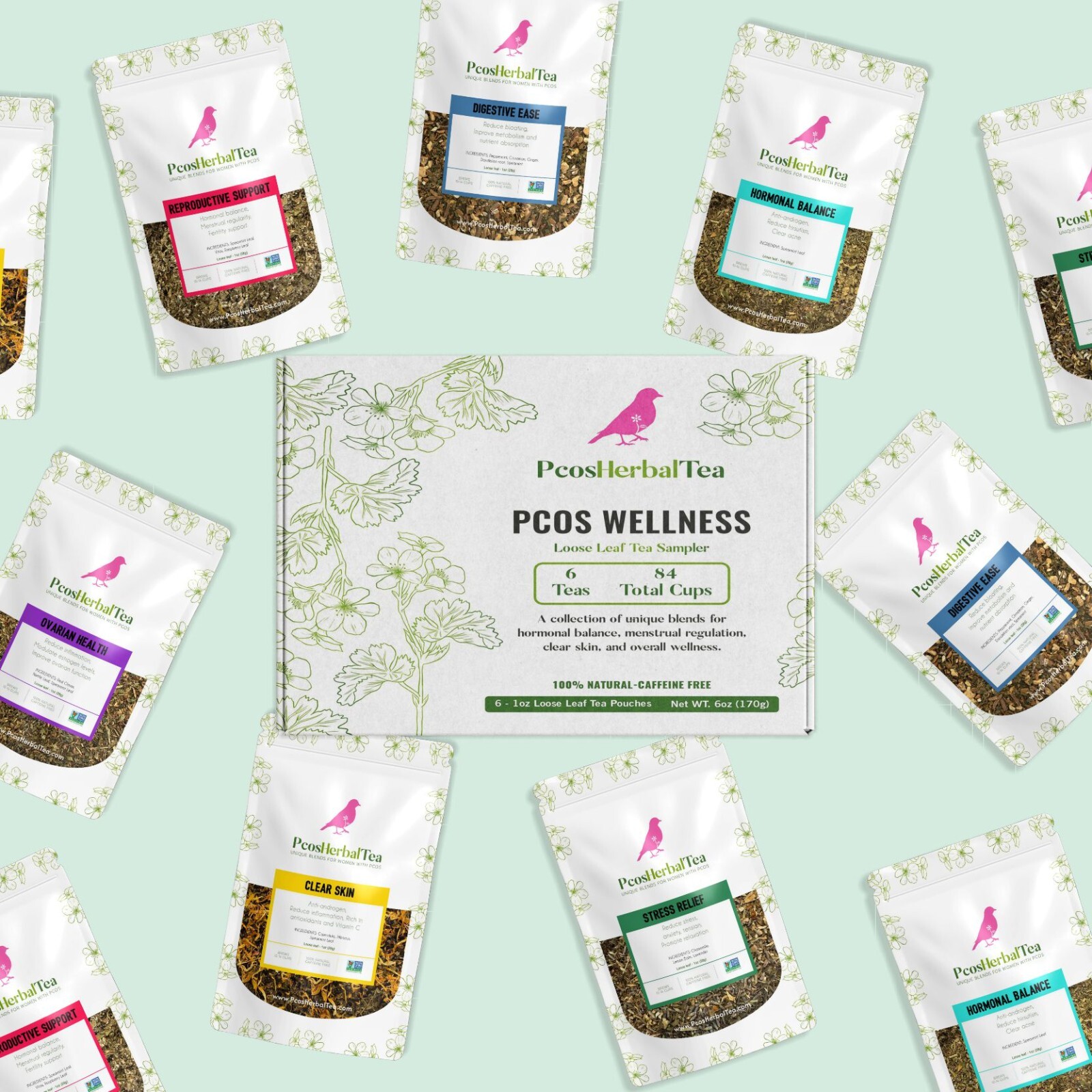PCOS Teas -6 Loose Leaf Blends for Hormonal Balance, Reproductive Ovarian Health