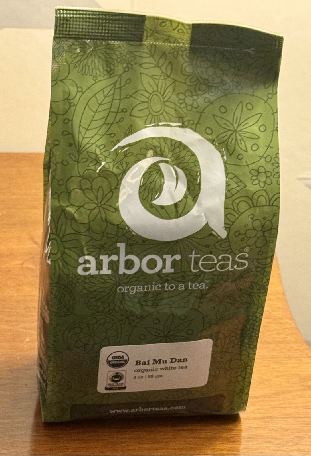 Arbor Teas Organic Bai Mu Dan White Tea 3 oz 85 Grams Lot # 021M1 New Sealed Bag