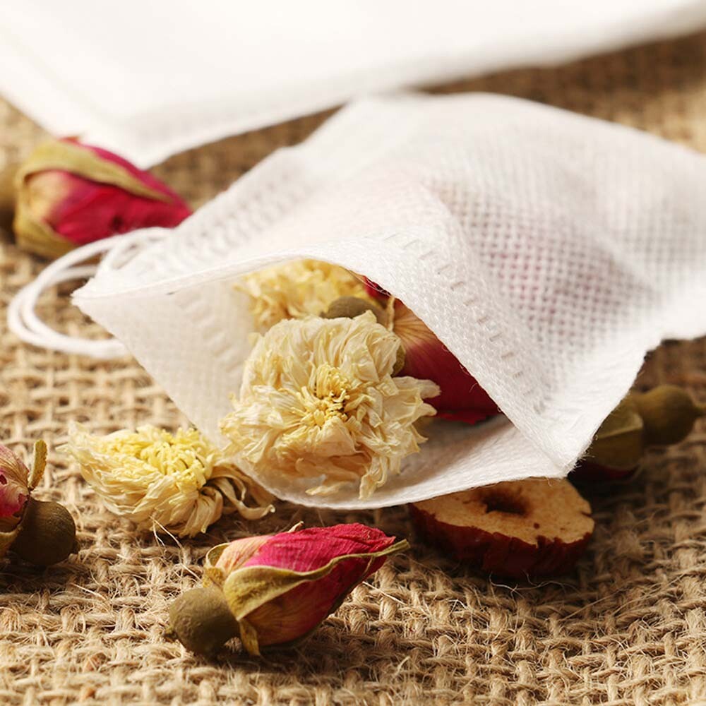 100 pcs Non-woven Disposable Empty Teabags Loose Herbs Tea Bags with Drawstring