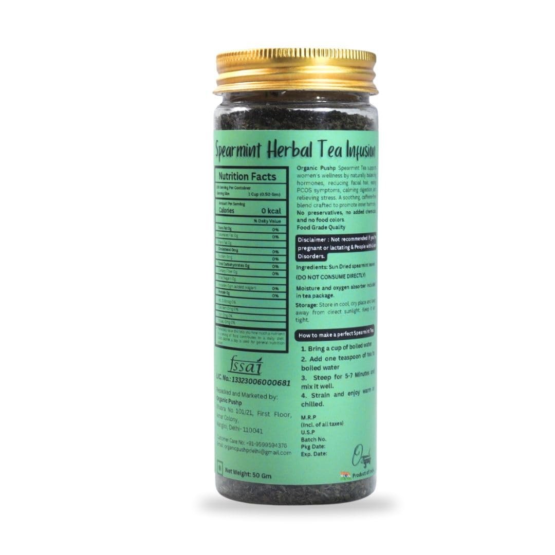 Organic Pushp Spearmint Tea 50g | Herbal Tea for PCOS, Hormone & Hair Care