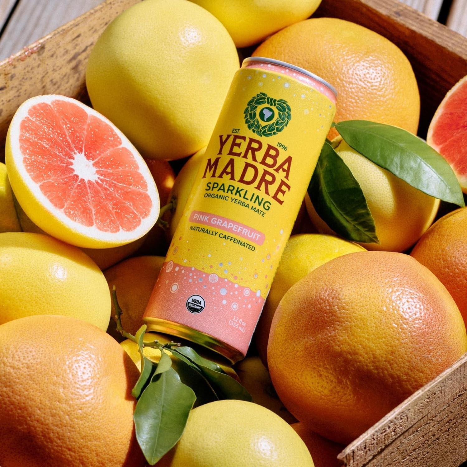 Yerba Madre Organic Sparkling Yerba Mate, Pink Grapefruit, 115Mg Natural Plant B
