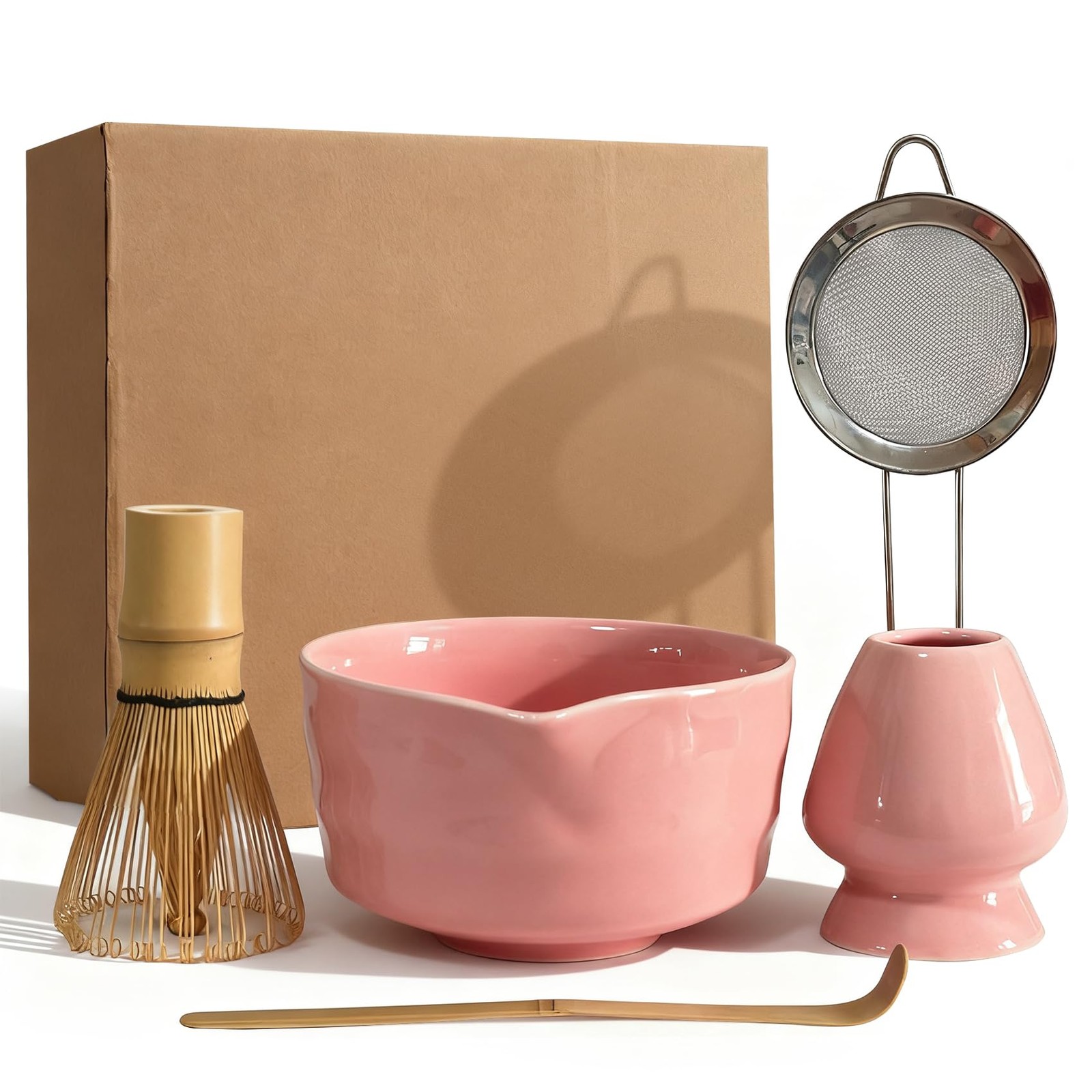 Matcha Whisk Set Cute 18 oz Matcha Bowl Kit 5 pcs Great for Tea Lover Pink