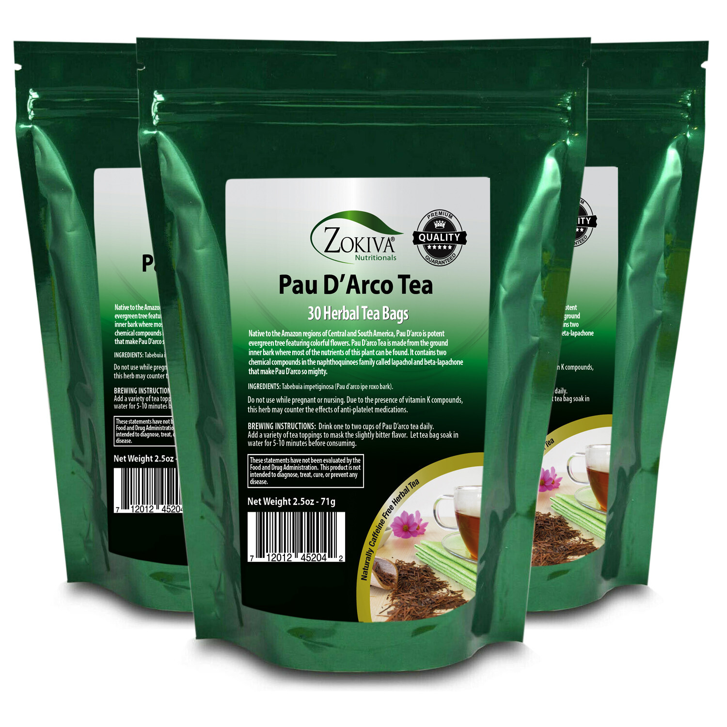 Pau D’Arco Tea Bags 3-Pack (90) All-Natural – Caffeine-Free, Premium Herbal Tea