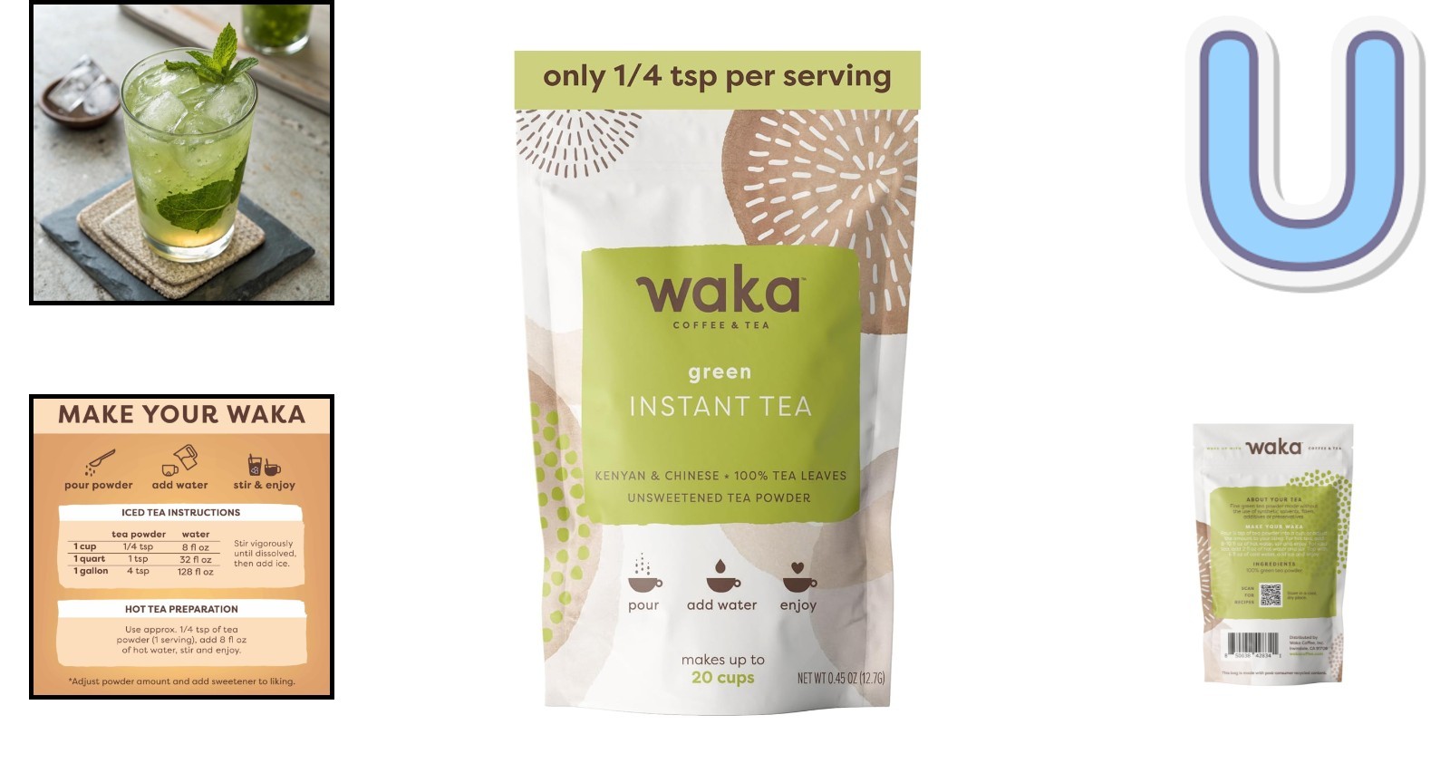 Instant Green Tea Powder – Unsweetened for Hot & Iced Tea, 20 Cups