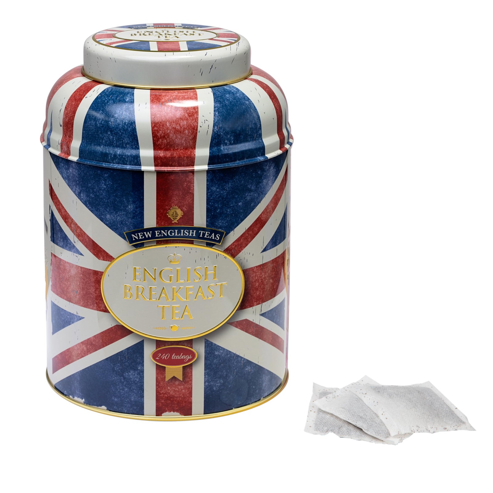 Union Jack Large Round Tea Caddy With 240 PCS English Breakfast Teabags