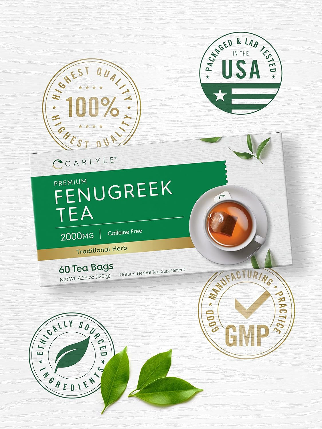 Carlyle Fenugreek Seed Tea | 60 Tea Bags | No Caffeine | Vegetarian, Non-Gmo & G
