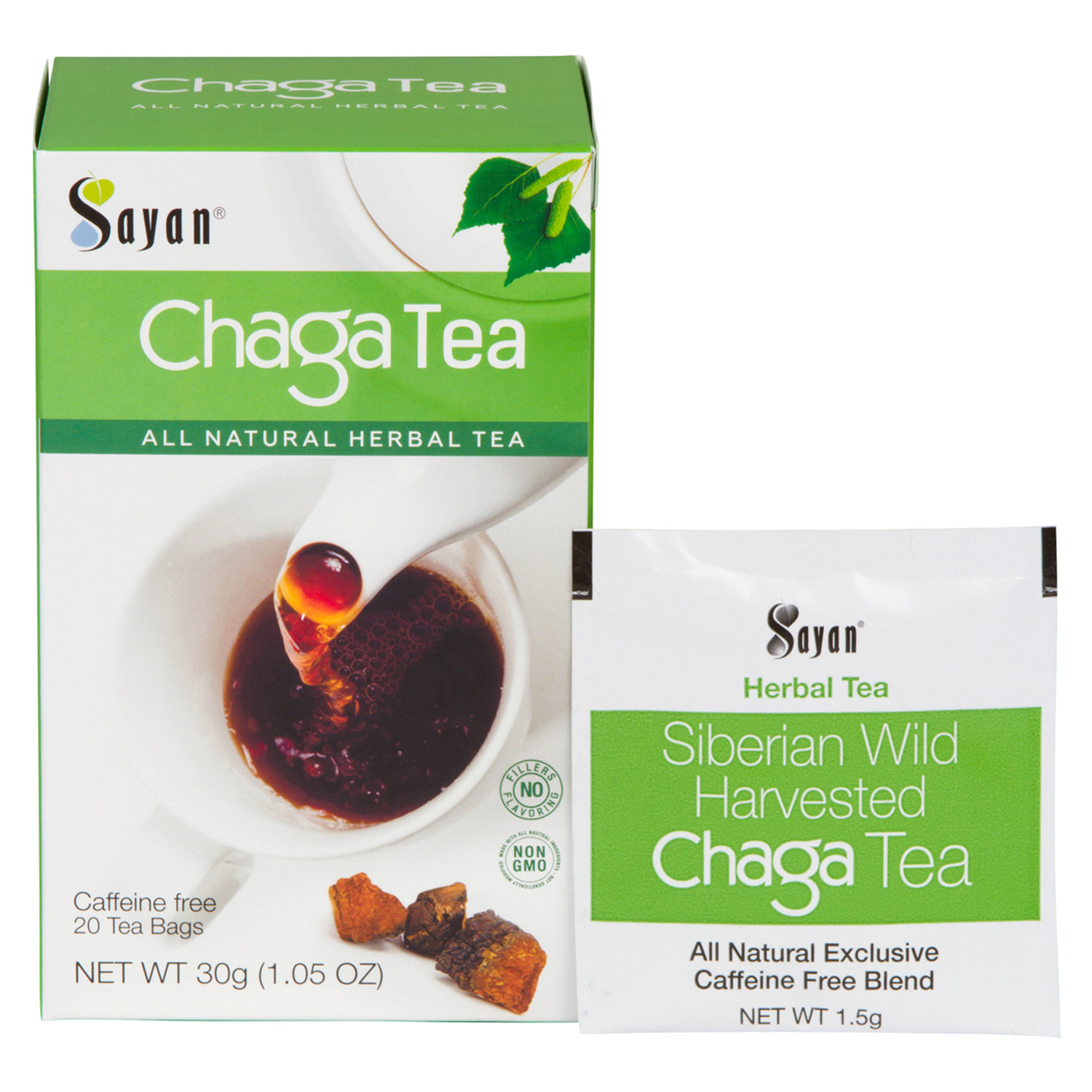 Sayan Chaga Mushroom Tea 20 Bags Caffeine Free Siberian Wild Harvested