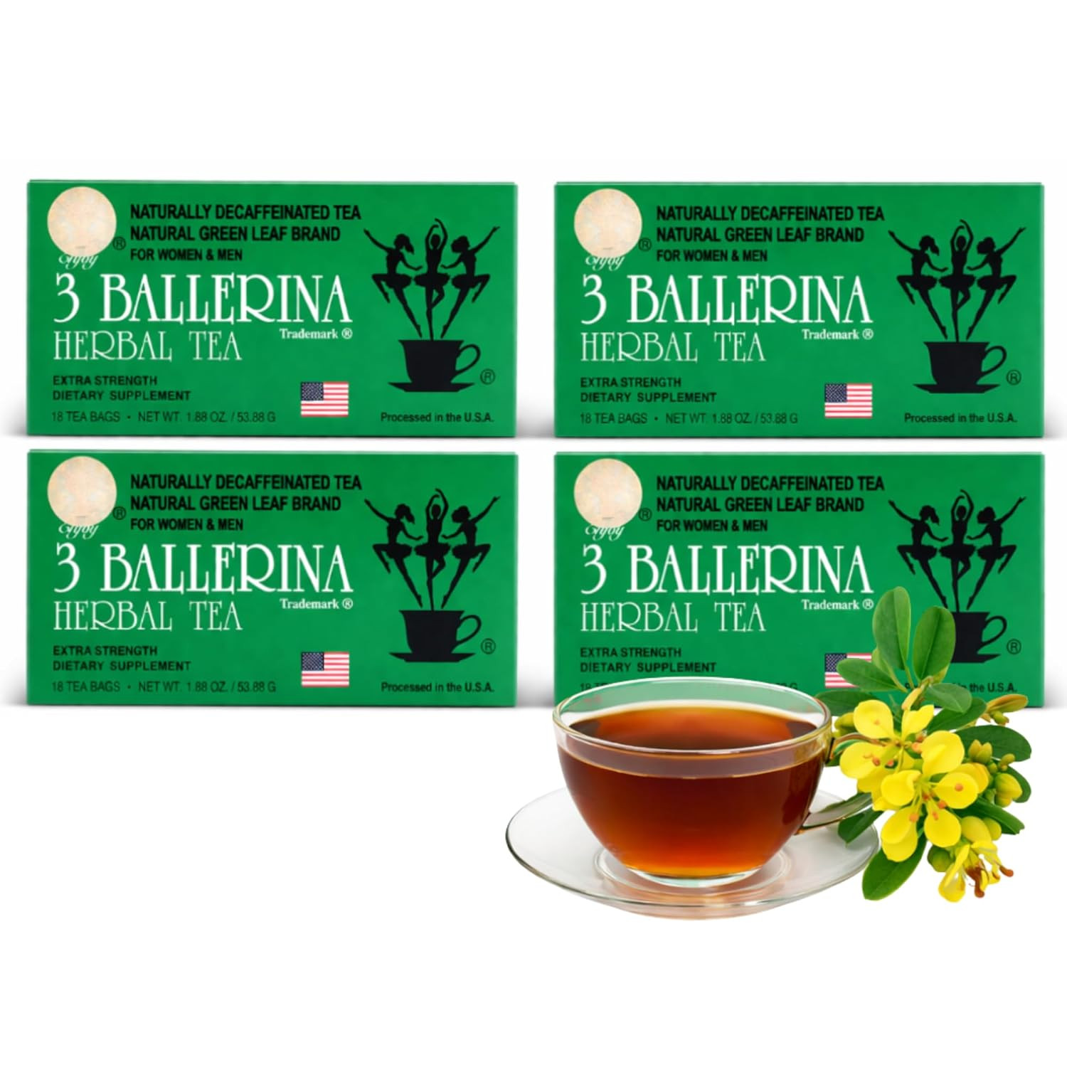 3 Ballerina Diet Tea Extra Strength – Caffeine-Free Herbal Tea Bags for Digestiv