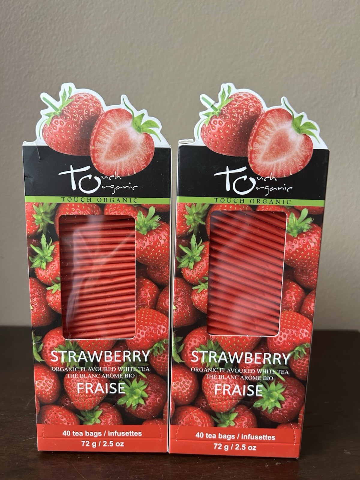 2 Touch Organic Strawberry White Tea Bags, 40 Bags 2.5 oz Exp 04/28