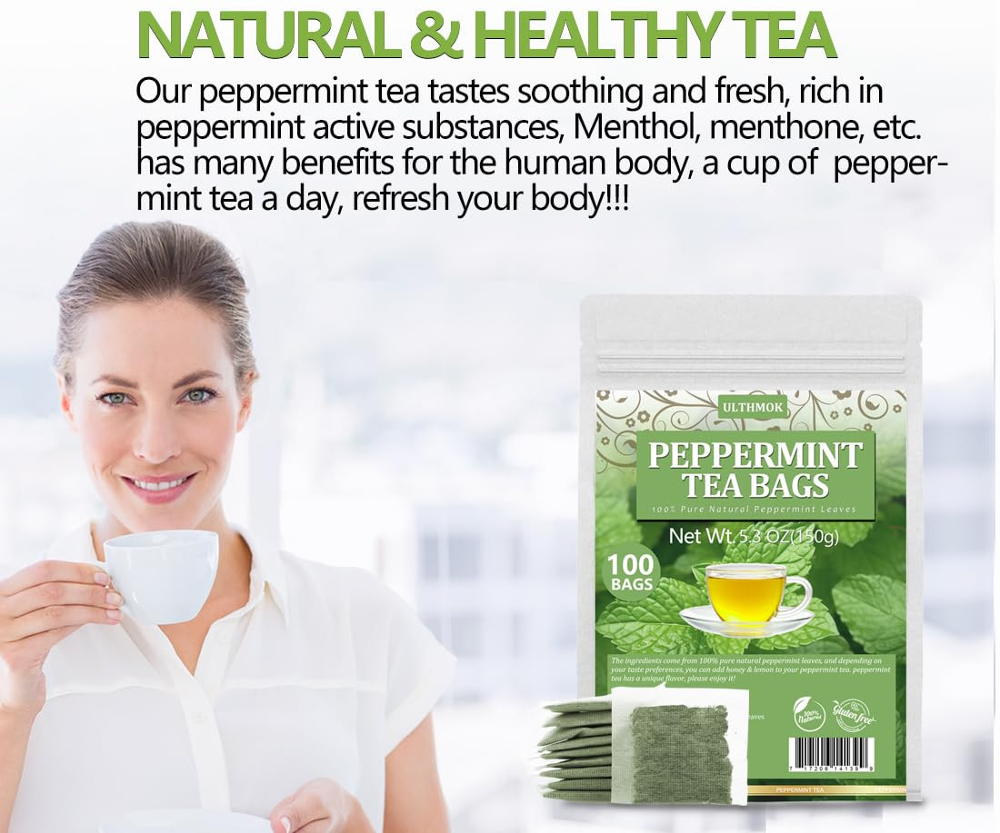 Peppermint Tea Bags, 100 Natural, Caffeine Free – 100 Bags Free Shipping