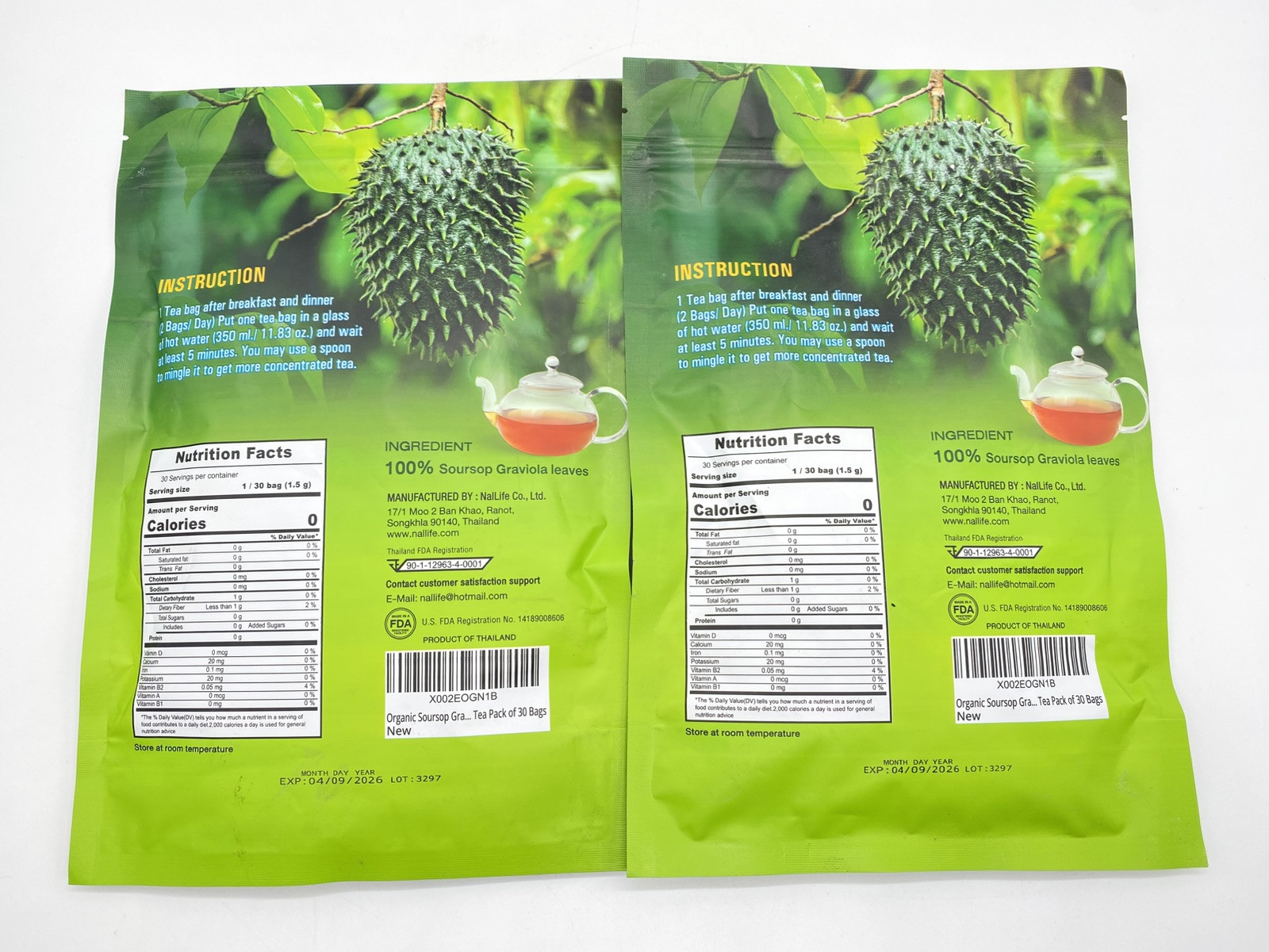 NalLife Organic Soursop Graviola Leaves Tea 2pk – 30 Bags Each Caffeine Free