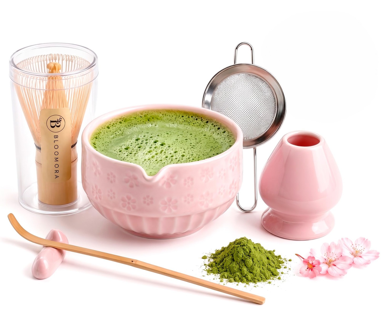 Matcha Whisk Set, Ceramic & Pink Matcha Set with Bowl, Bamboo Whisk, Scoop, S…