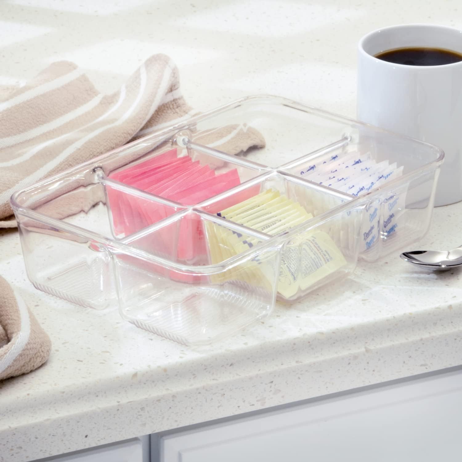 Clear Tea Bag & Sugar Packet Organizer for Drawer, Cabinet or Kitchen Countertop