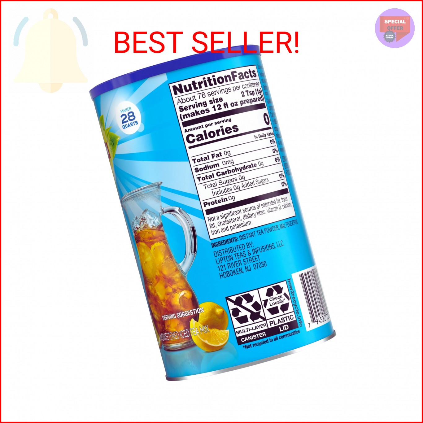 Lipton Unsweetened Iced Tea, Mix, 28 Quarts