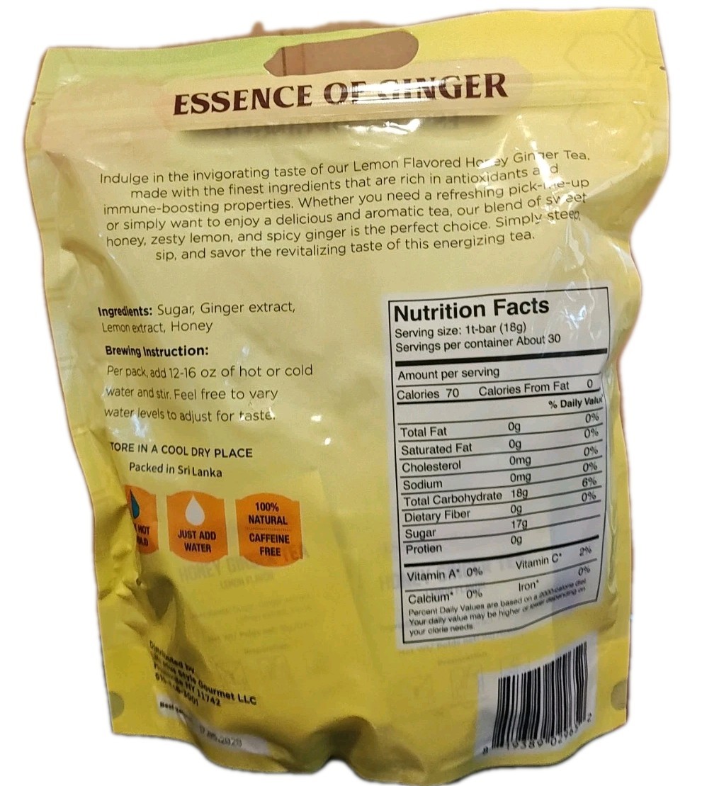 Family Size Instant Honey Ginger Tea Lemon Flavor 30 sachets Caffeine Free 2pack