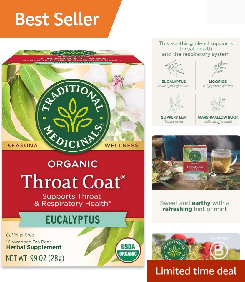 Organic, Throat Coat Tea, Eucalyptus & Slippery Elm – Supports Respiratory an…