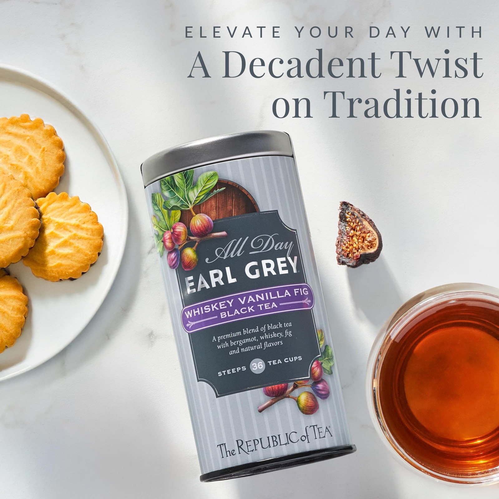 All Day Earl Grey Whiskey Vanilla Fig Black Tea Naturally Caffeinated 36 Bags