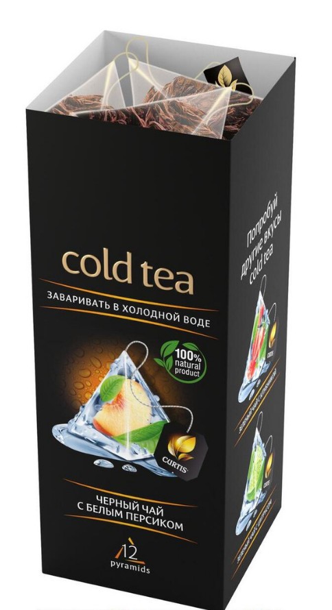 CURTIS COLD BLACK TEA WITH WHITE PEACH 12 PYRAMIDS NON-GMO Чай чёрный листовой