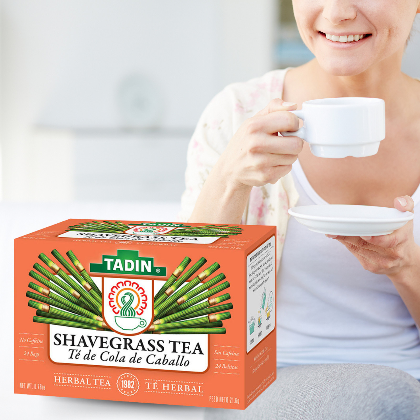 Tadin Shavegrass Tea, 24 Bags 0.76 fl oz, Herbal & Caffeine-Free (6-Pack)