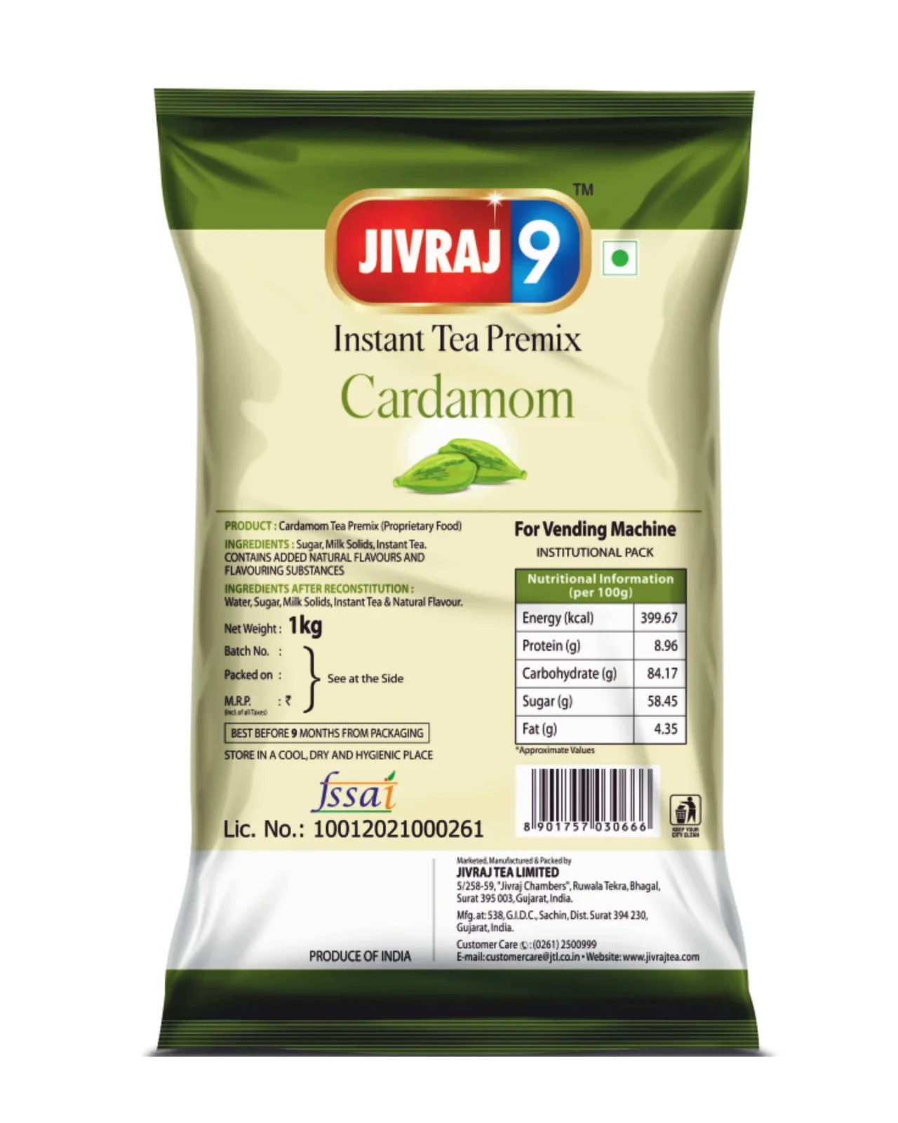 Jivraj 9 Instant Cardamom Tea Premix 1kg Elaichi Chai Latte Powder