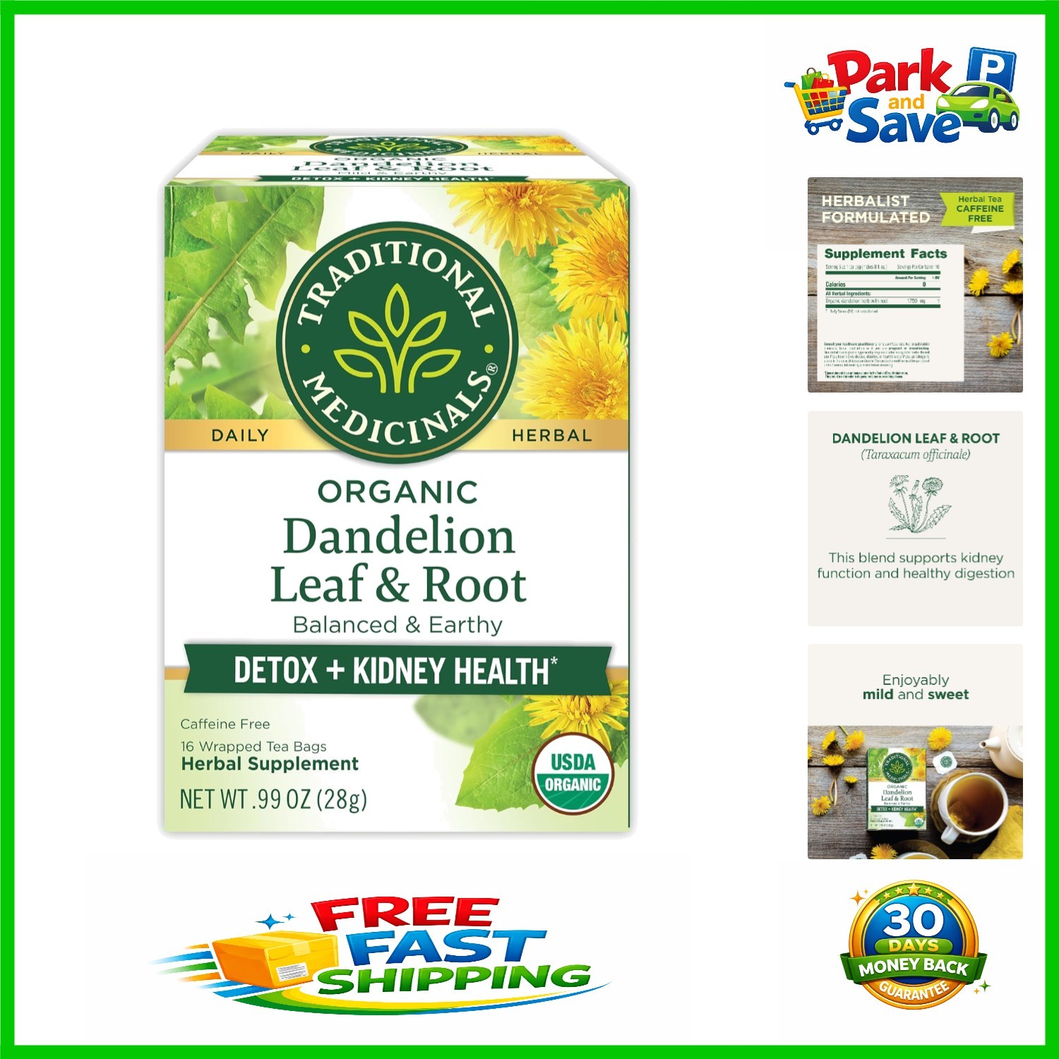 16 Bags of Organic Dandelion Leaf & Root Tea – Mildly Sweet Detox Support