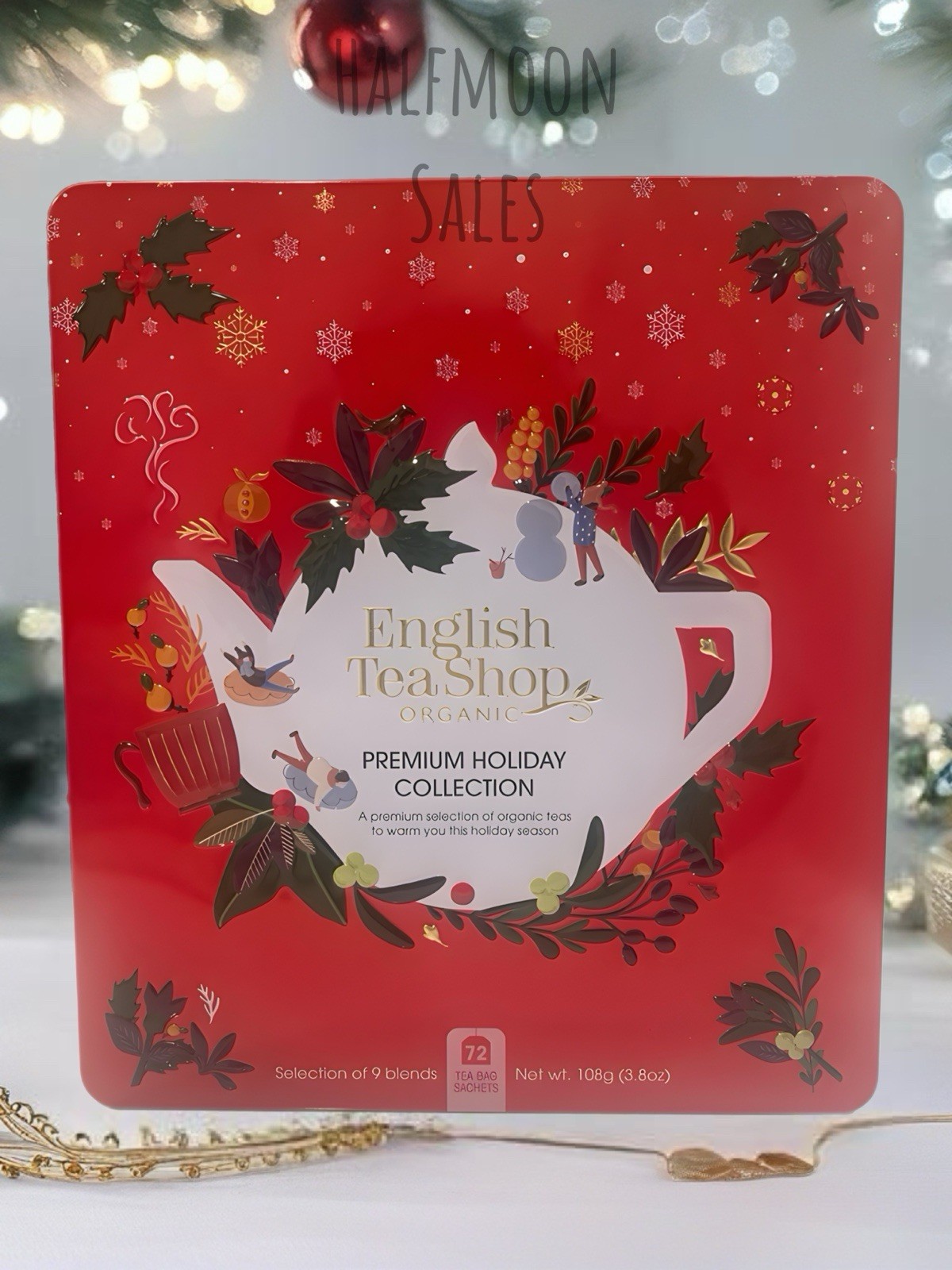 English Tea Shop Holiday Gift Tin 72 Organic Tea Bags Assorted Blends |Set De Te