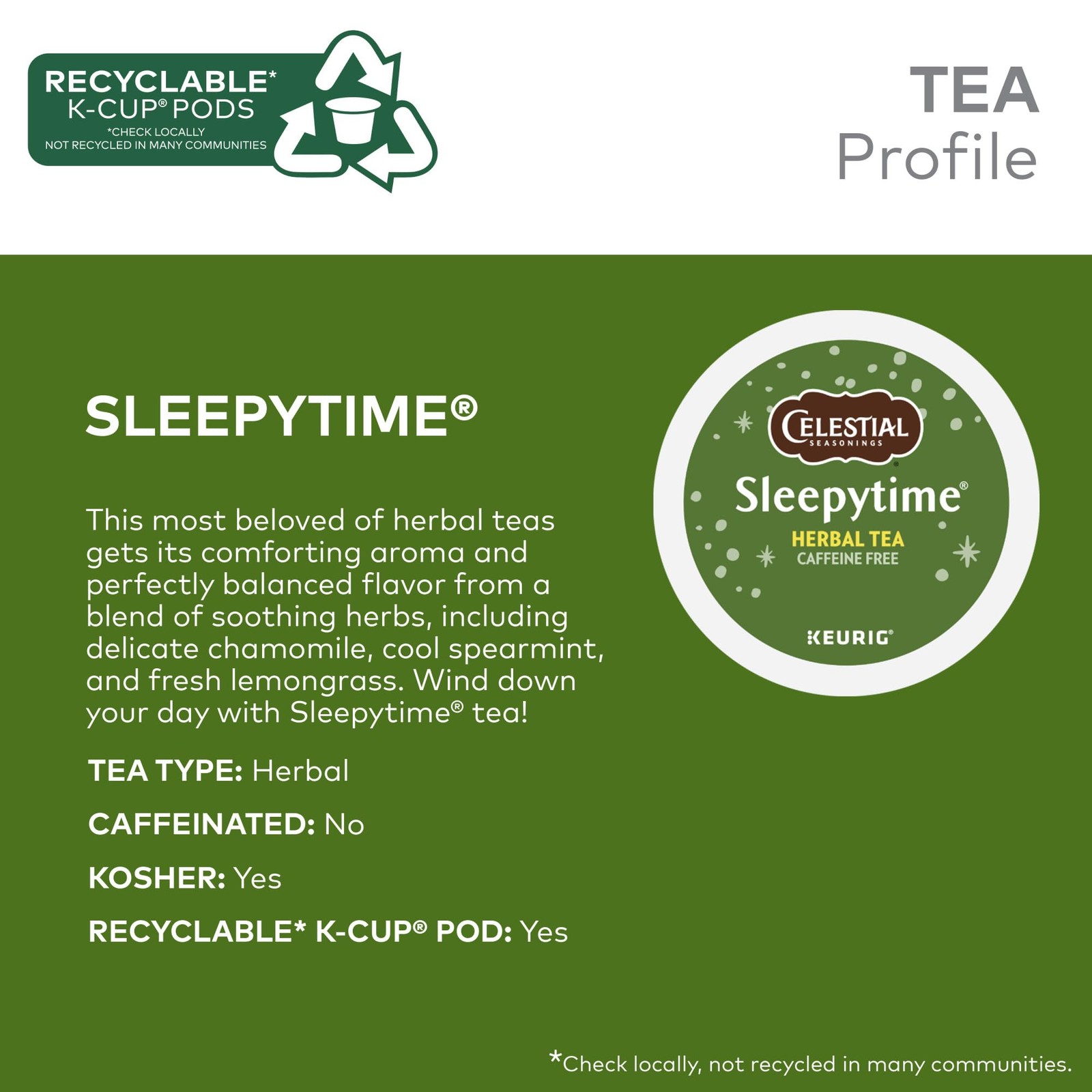 Sleepytime Herbal Tea K Cup Pods 88 Count Caffeine Free Cozy Flavor Recyclable