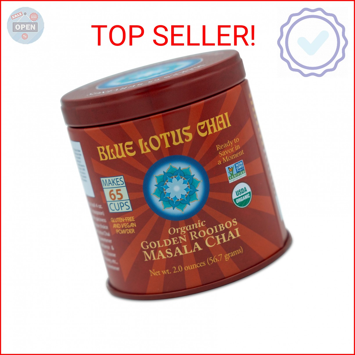 Blue Lotus Chai – Golden Rooibos Flavor Masala Chai – Makes 65 Cups – 2 Ounce Ma