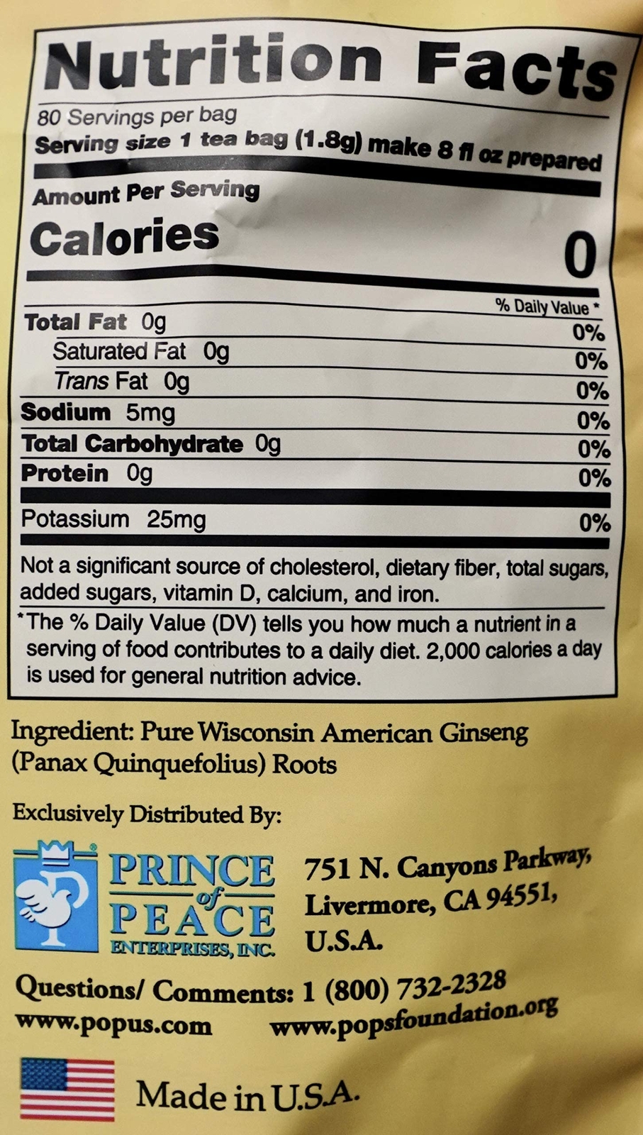 Wisconsin American Ginseng Tea 80 Count Health Relaxation Made in USA