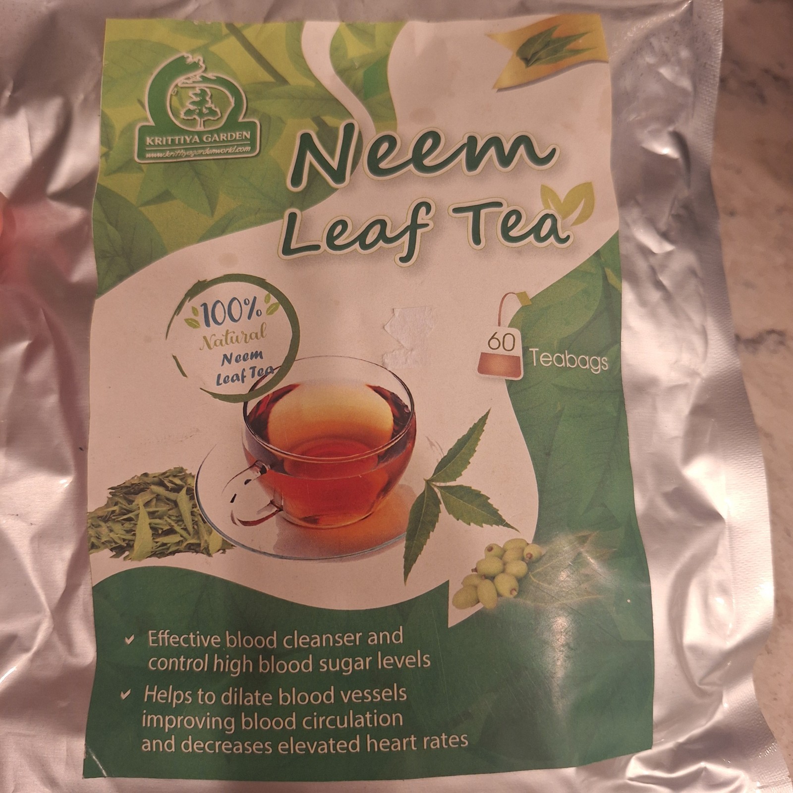 Neem Leaf Tea 60 Tea Bags Krittiya Garden 12/2025 Natural Wild Organic