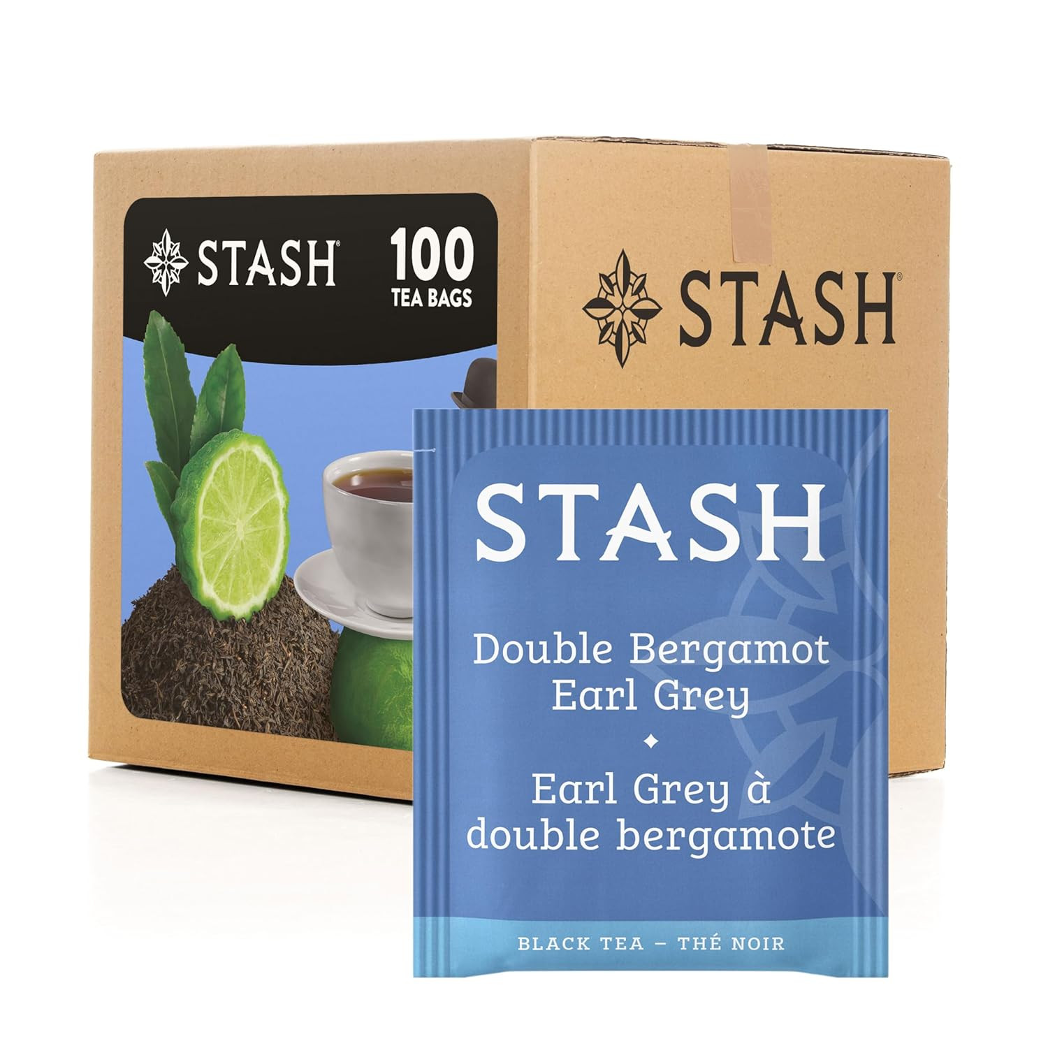Tea Double Bergamot Earl Grey Black Tea, Box of 100 Tea Bags
