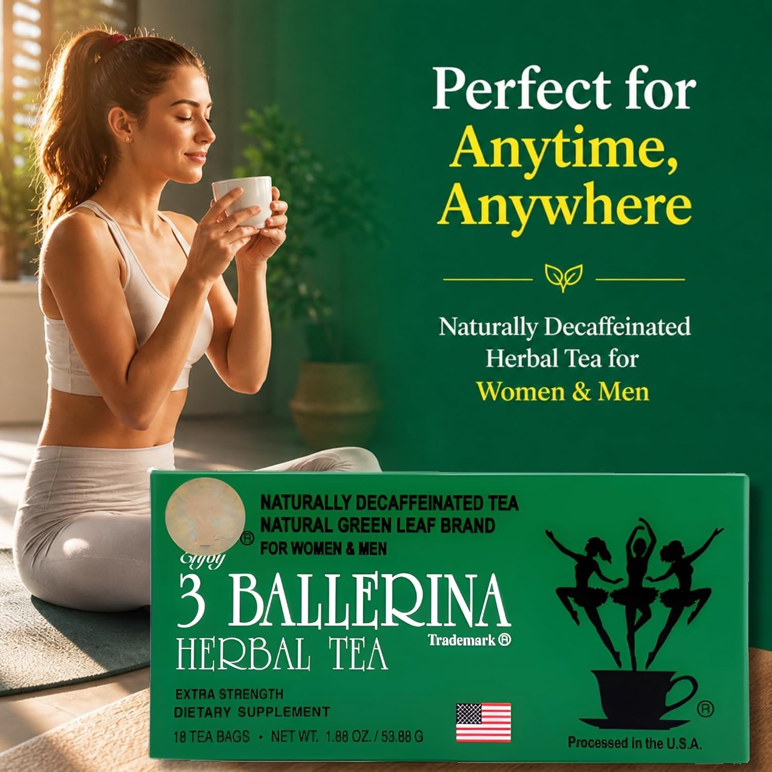 Plant-Based Extra Strength Green Tea – 54 Unflavored Bags in Convenient Boxes