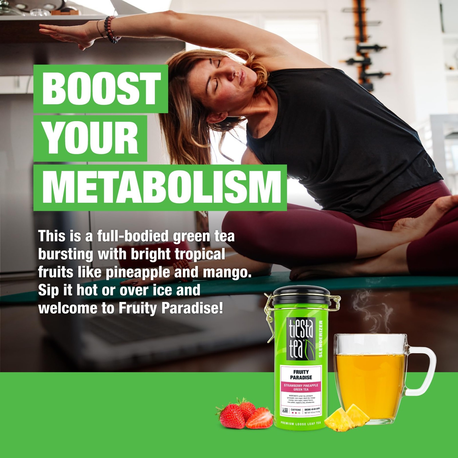– Fruity Paradise, Loose Leaf, Strawberry Pineapple Green Tea, Premium Medium…