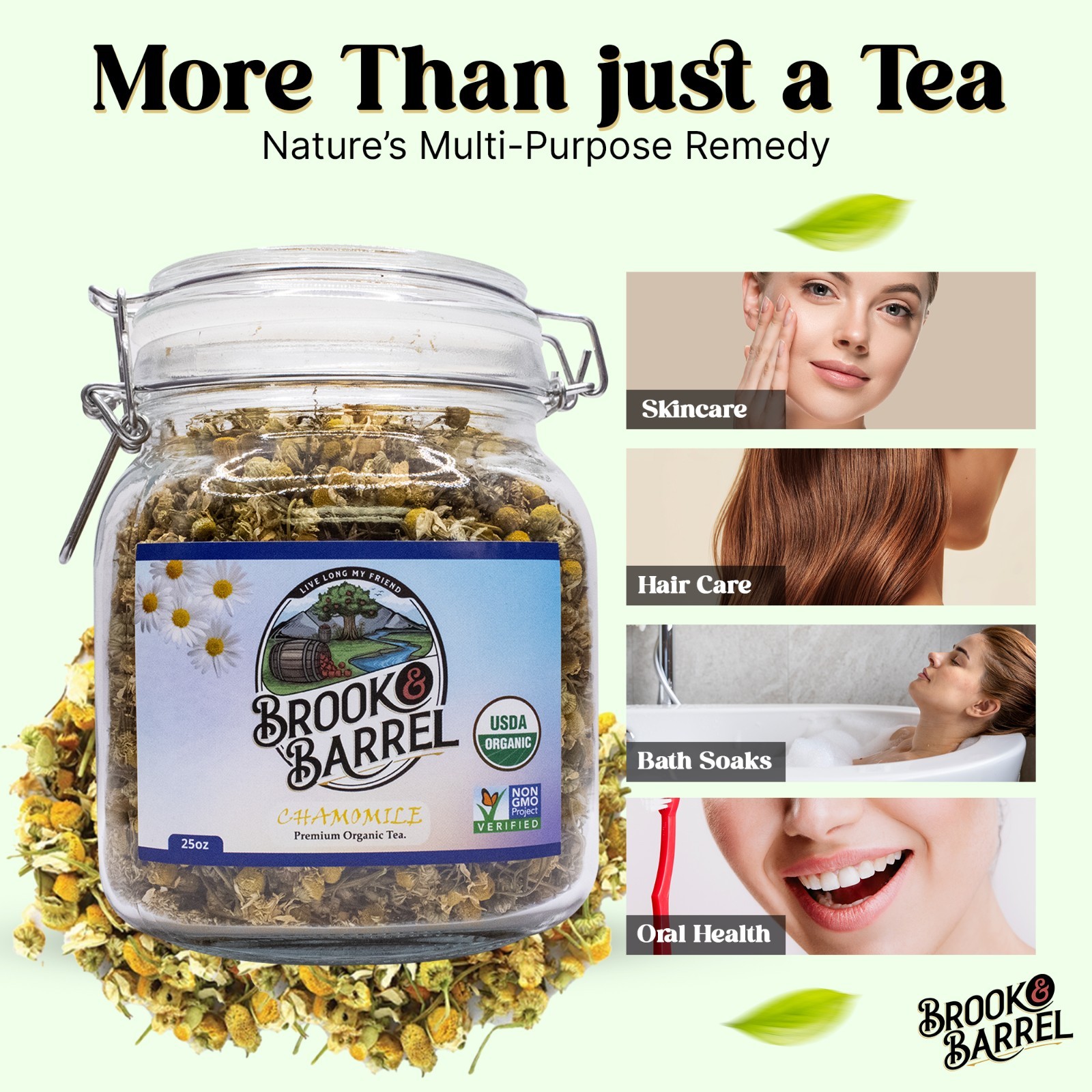 Brook & Barrel USDA Organic Chamomile Loose Leaf Tea 1.6 lbs Premium Glass Jar