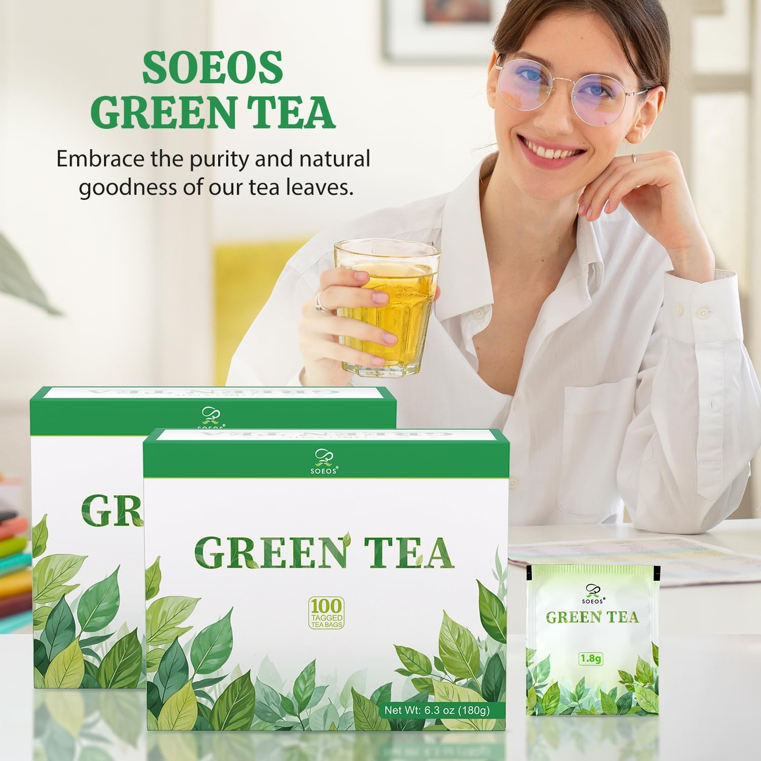 Green Tea, 6.3 oz (180g), 200 Tea Bags, Pack of 2, Refreshing and Fragrant, S…