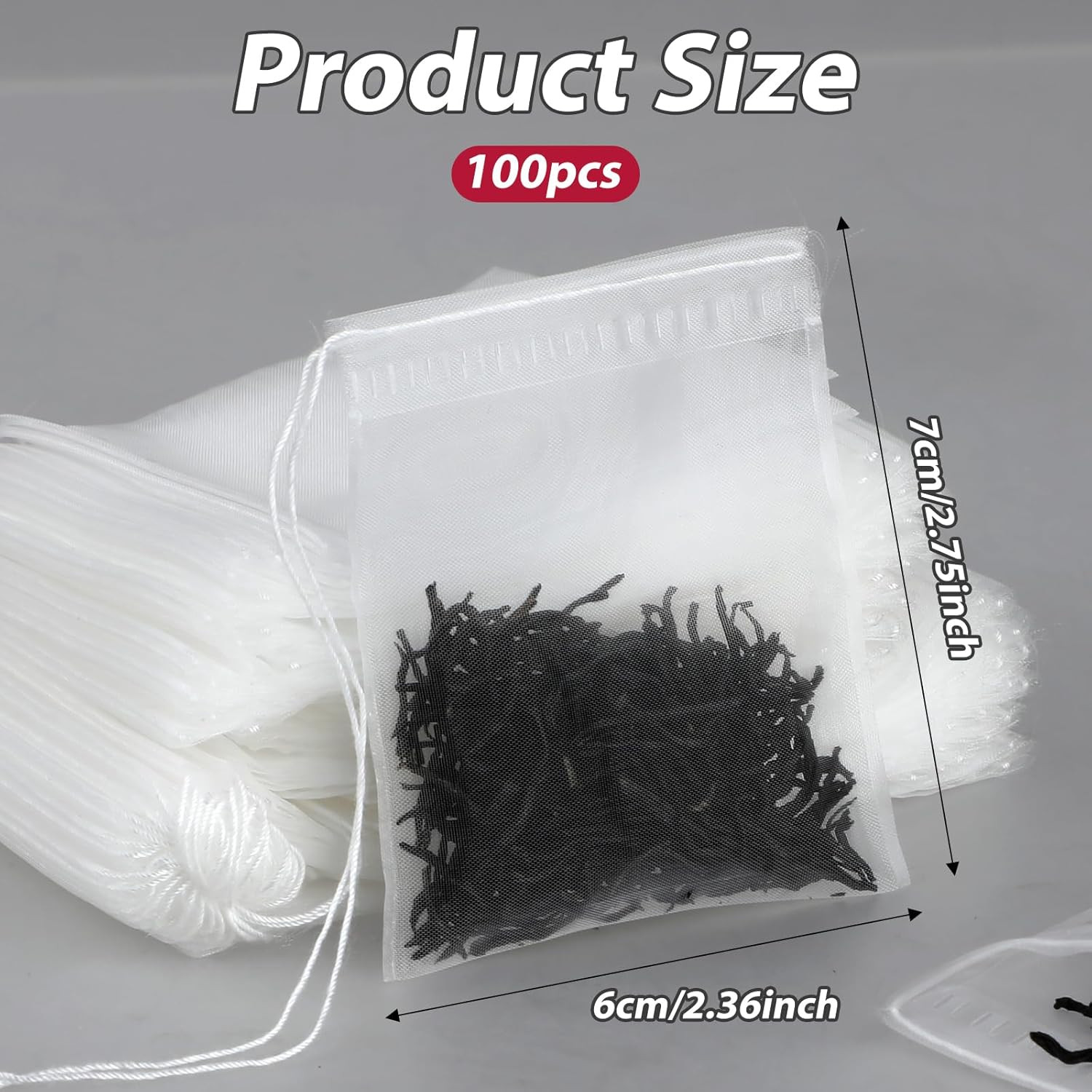 100 Pcs Loose Tea Bags Tea Filter Bags Disposable Mesh Small Drawstring Empty Te