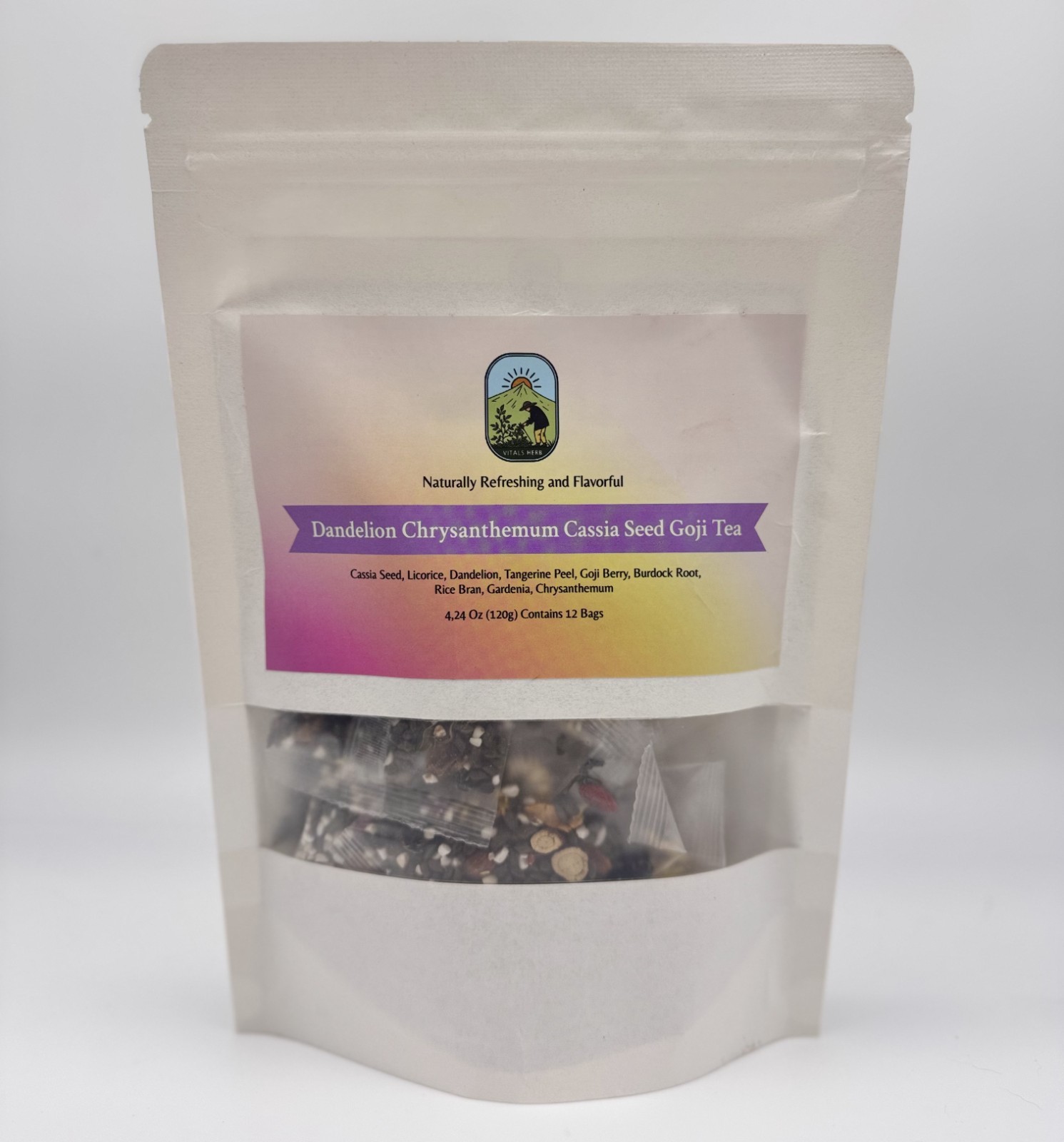 Dandelion Wolfberry Goji Botanical Herbal Tea Caffeine-Free 12 bags 120G Vitals