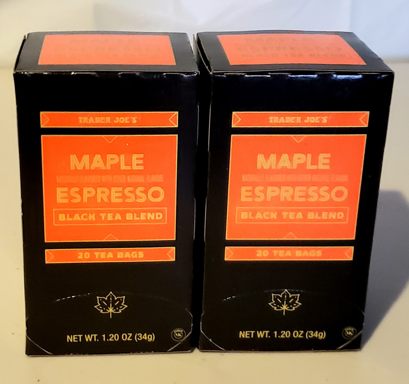 Two Boxes Trader Joe’s Maple Espresso Black Tea Blend (20×2=40 Tea Bags)