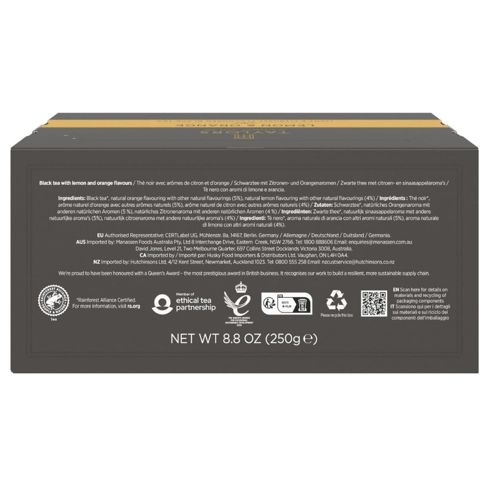 Lemon & Orange, Black Tea, Individually Wrapped Bags, 100 Count (Pack of 1), Cit