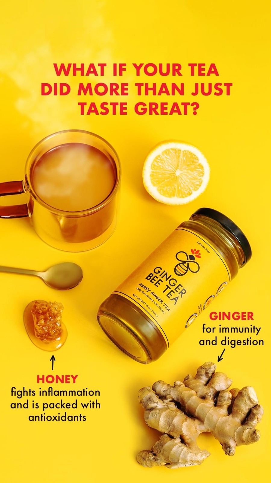 Soothing Honey Ginger Tea Blend – 19 Servings, No Refined Sugars, 15 oz Jar (2 P