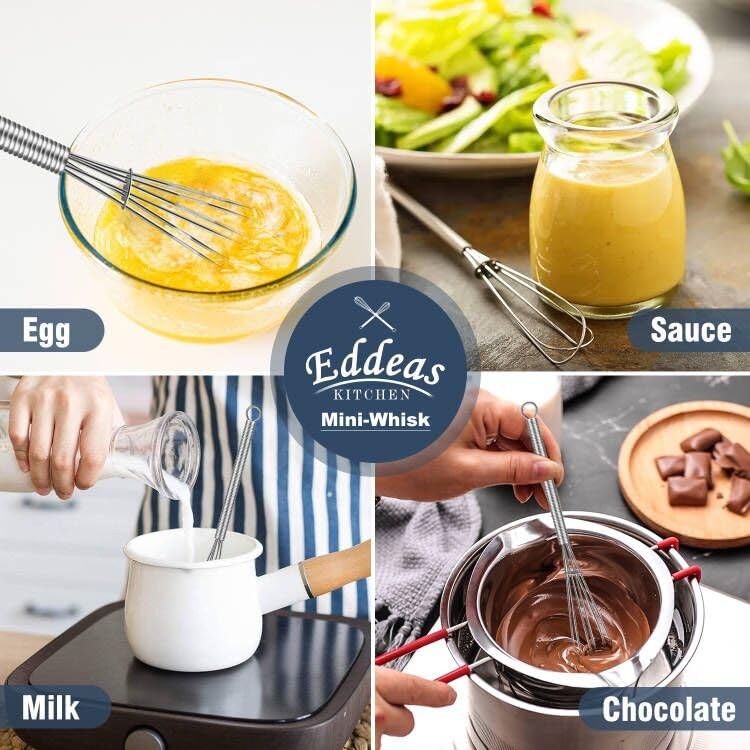 Eddeas Mini whisk, Small Whisk 2 Pieces, 5in and 7in 5+7 inch, Silver 2Pcs