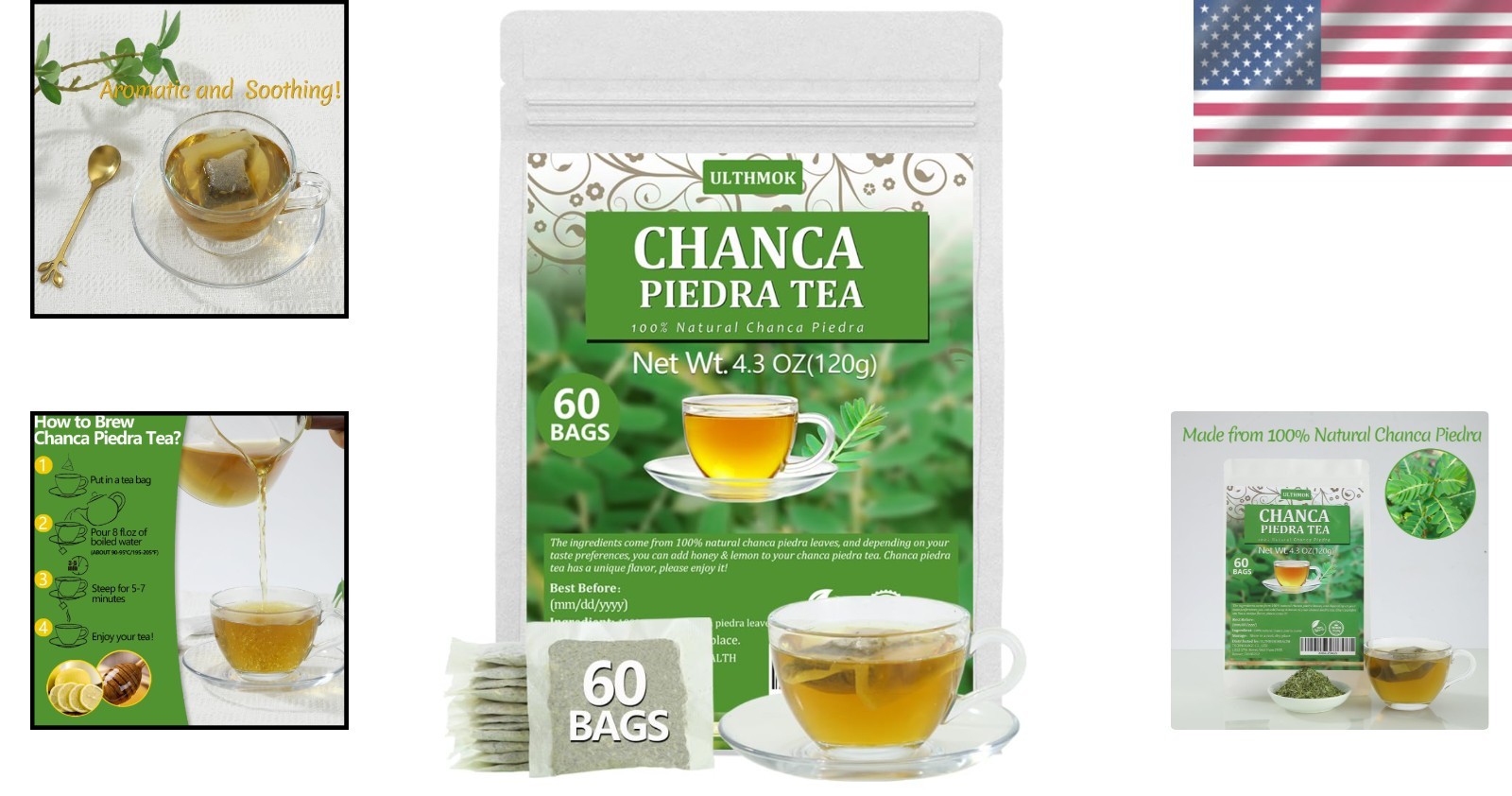Herbal Chanca Piedra Tea – 60 Bags, Soothing Taste, 100% Pure & Natural