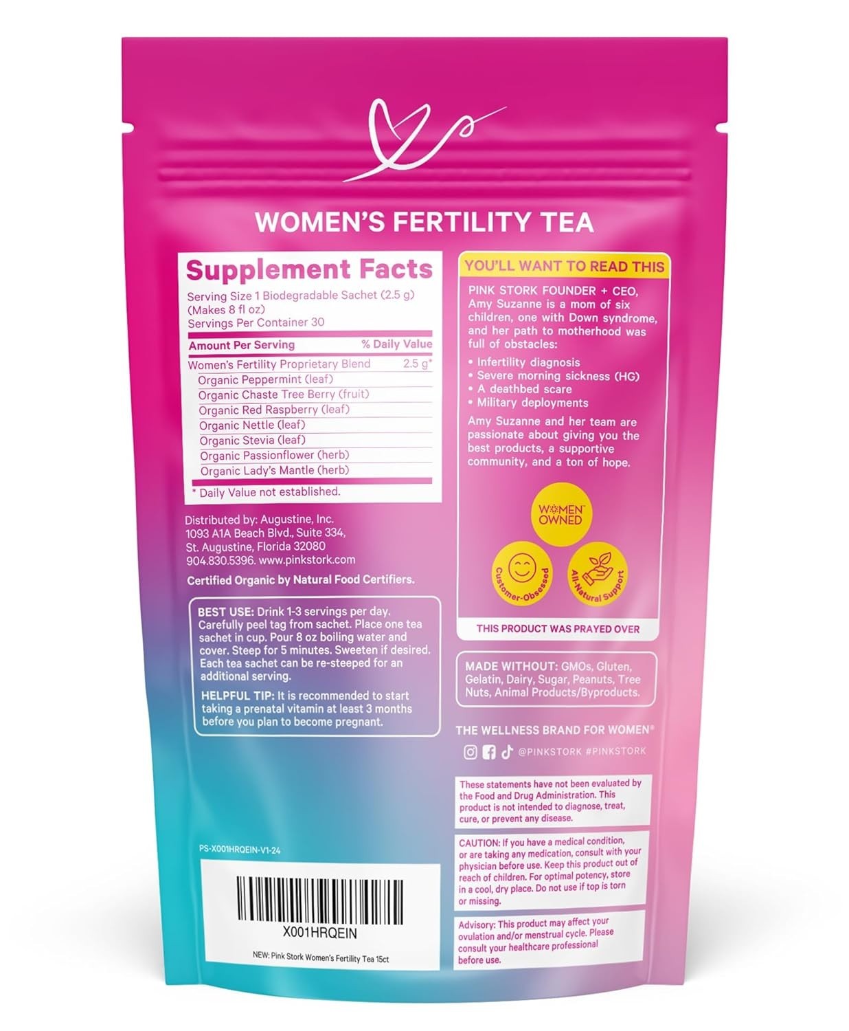Organic Fertility Tea – Caffeine-Free Sweet Mint for Hormone Balance, 15 Sachets
