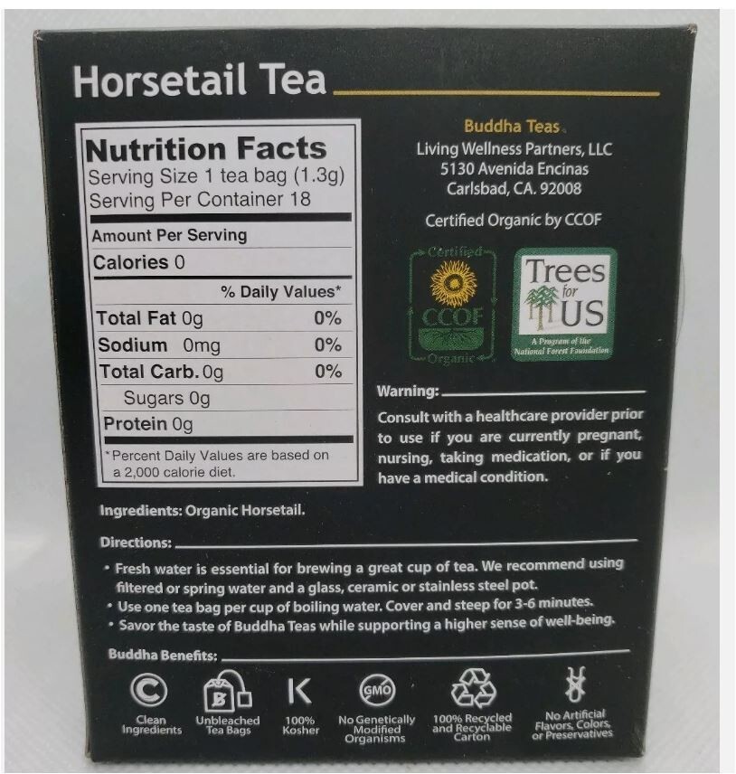 Buddha Teas Certified Organic Horsetail Tea 18 Tea Bags 12/2028