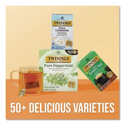 TWININGS Tea Bags, Pure Peppermint, 0.07 oz Tea Bag, 50/Box