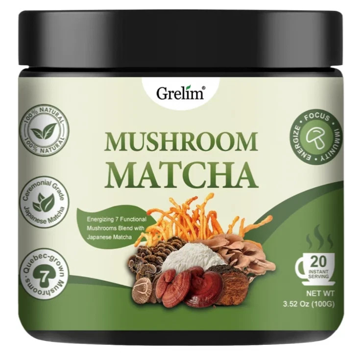 Grelim Mushroom Matcha Infused With 7 Superfood Mushrooms, 20 Servings Exp 12/27